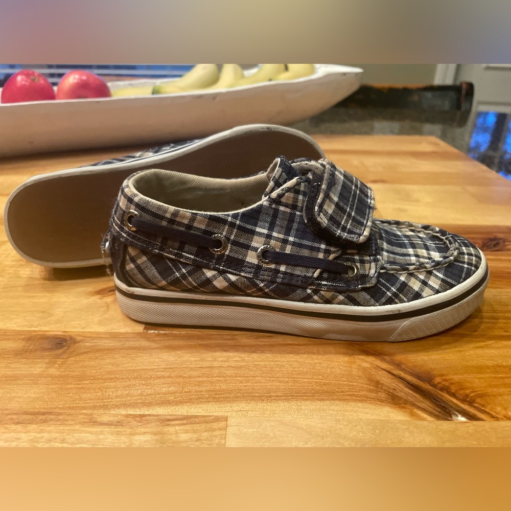 🔥BOGO🔥 Kids Navy Tan and White Plaid Velcro Sperry 10 1/2